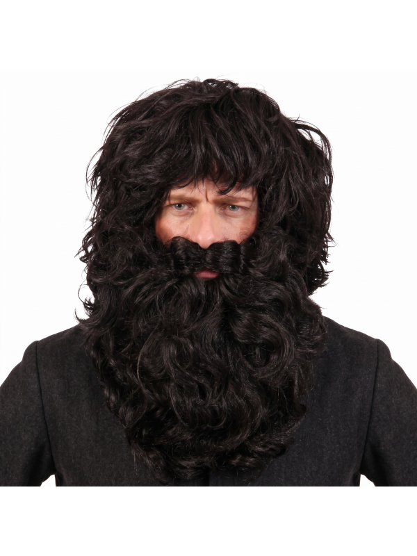 Ensemble perruque, barbe et moustache de Père Fouettard noir/brun – adulte