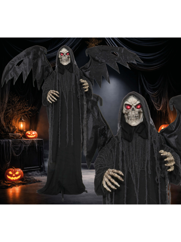 Faucheuse squelette ailée Halloween 170 cm avec son et lumière