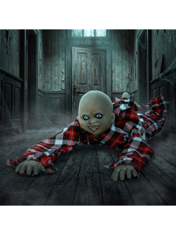 Automate enfant zombie rampant Halloween 90 cm – mouvement, son et yeux lumineux