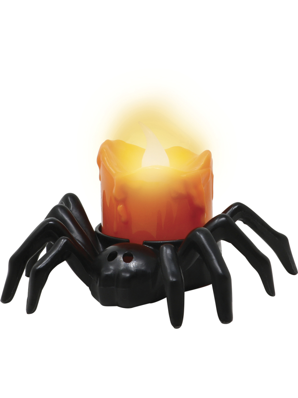 Mini bougie LED araignée Halloween noire et orange – 9 x 6 cm