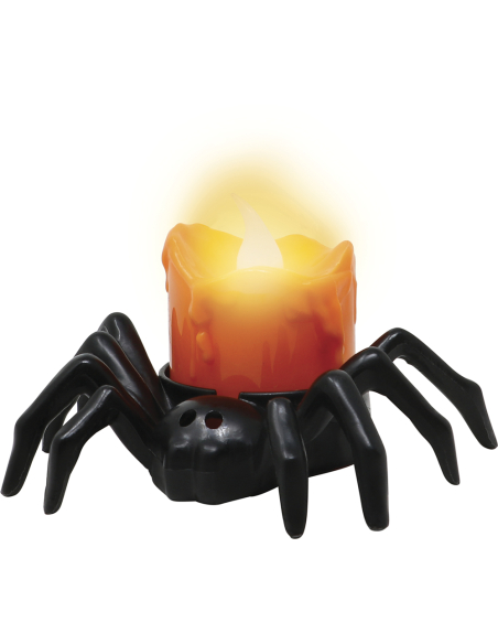 Mini bougie LED araignée Halloween noire et orange – 9 x 6 cm