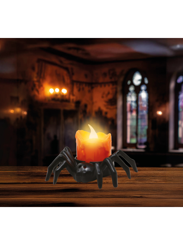 Mini bougie LED araignée Halloween noire et orange – 9 x 6 cm