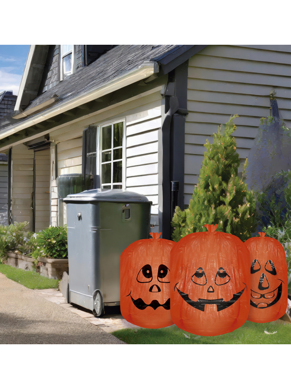 Lot de 3 sacs citrouille Halloween à remplir de feuilles – 60 et 90 cm