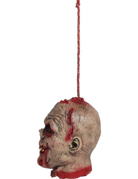 Tête de zombie sanglante à suspendre en latex – 28 cm