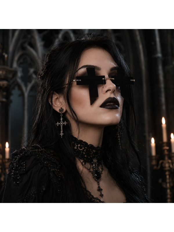 Lunettes gothiques noires à croix pour adulte