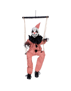 Clown maléfique sur balançoire animé, sonore et lumineux – 70 cm 2