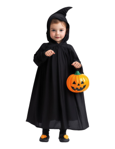 Déguisement sorcière ou sorcier enfant 3-4 ans – tunique noire à capuche