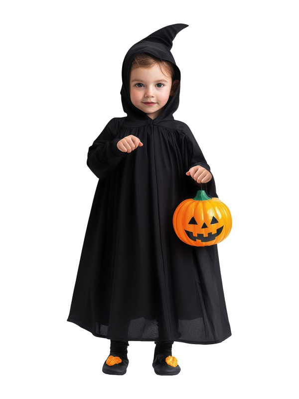 Déguisement sorcière ou sorcier enfant 3-4 ans – tunique noire à capuche