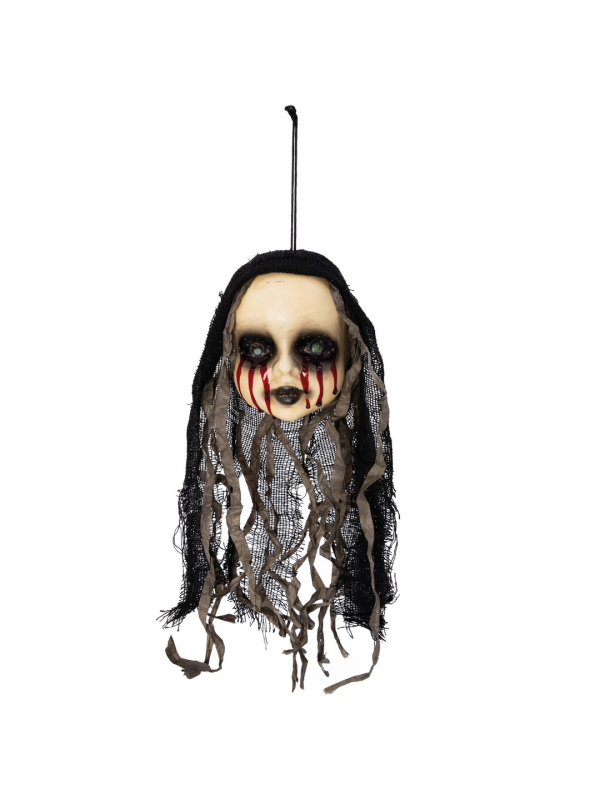 Suspension tête de poupée hantée Halloween 36 cm