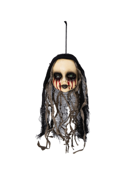 Suspension tête de poupée hantée Halloween 36 cm