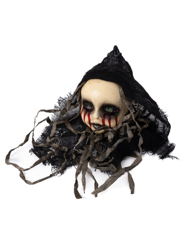 Suspension tête de poupée hantée Halloween 36 cm