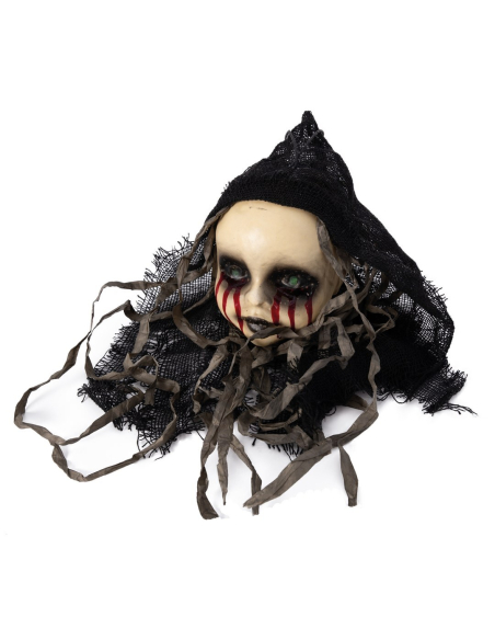 Suspension tête de poupée hantée Halloween 36 cm
