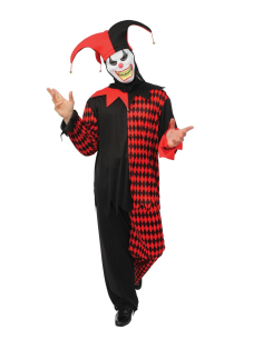 Déguisement clown arlequin Halloween adulte – rouge et noir