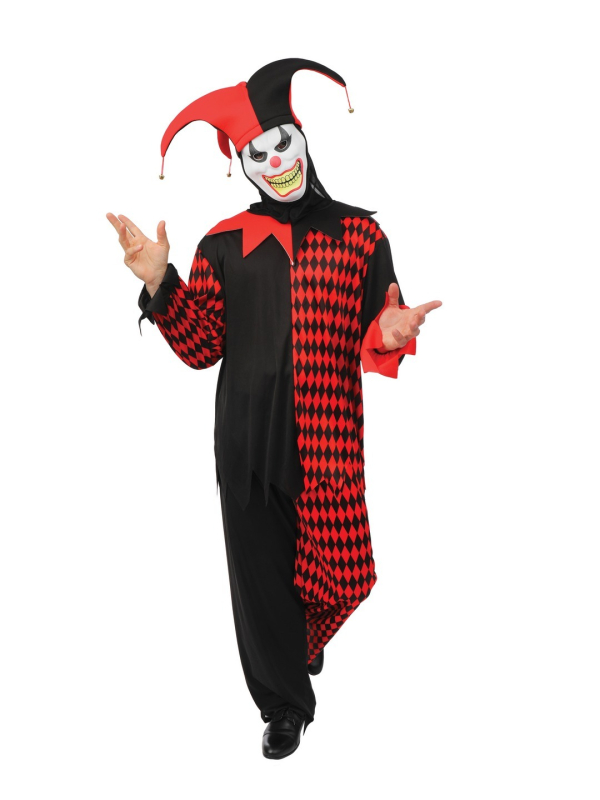 Déguisement clown arlequin Halloween adulte – rouge et noir