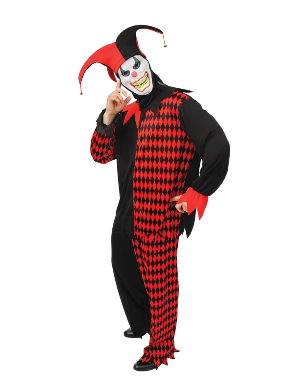 Déguisement clown arlequin Halloween adulte – rouge et noir