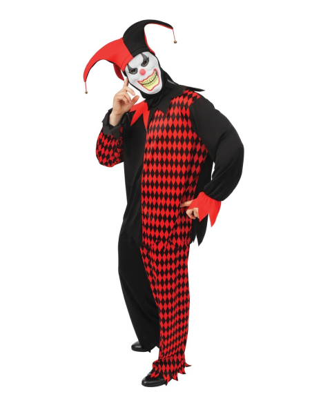 Déguisement clown arlequin Halloween adulte – rouge et noir