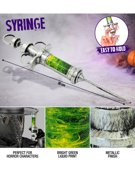 Seringue géante factice Halloween 30 cm – accessoire médecin zombie