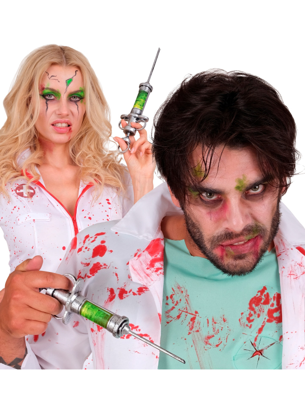 Seringue géante factice Halloween 30 cm – accessoire médecin zombie