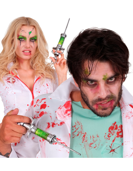 Seringue géante factice Halloween 30 cm – accessoire médecin zombie