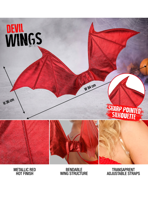 Ailes de diable rouges Halloween – modelables 84 x 36 cm