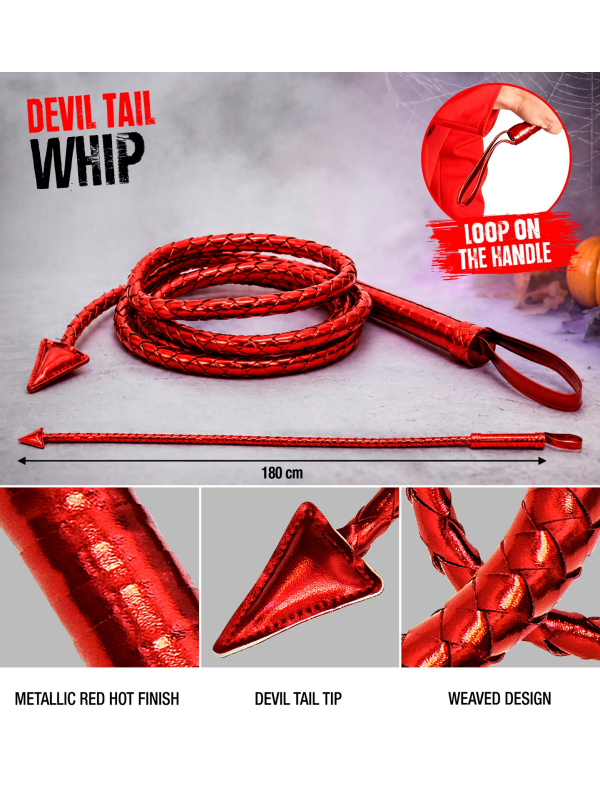 Fouet queue de diable rouge 180 cm – accessoire diablesse Halloween