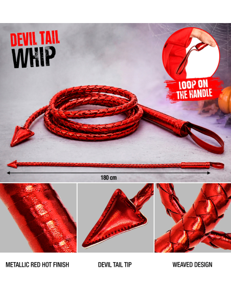 Fouet queue de diable rouge 180 cm – accessoire diablesse Halloween