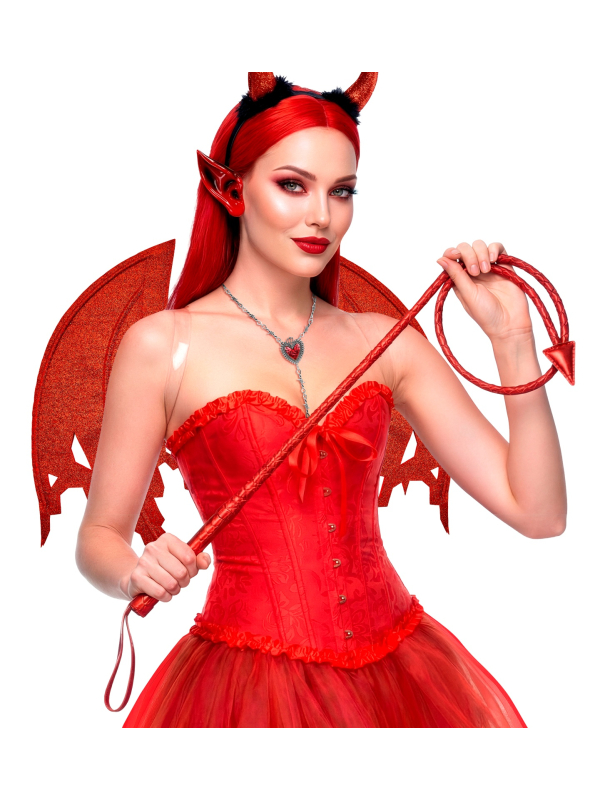 Fouet queue de diable rouge 180 cm – accessoire diablesse Halloween