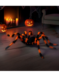 Araignée Halloween géante poilue 80 cm – pattes pliables orange