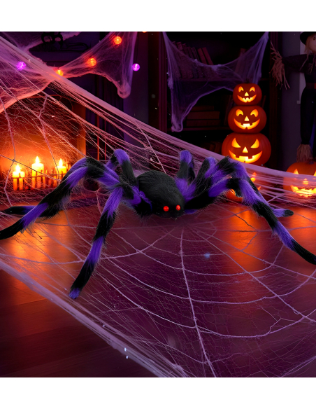 Araignée Halloween géante poilue 80 cm – pattes pliables violet