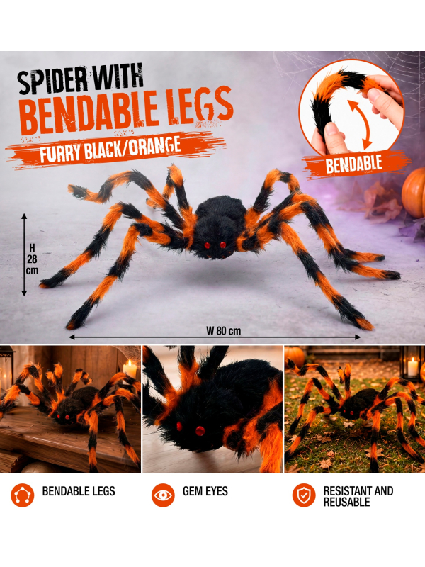 Araignée Halloween géante poilue 80 cm – pattes pliables