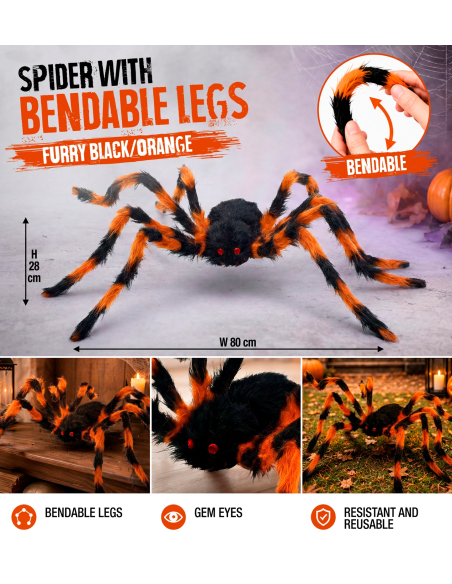 Araignée Halloween géante poilue 80 cm – pattes pliables