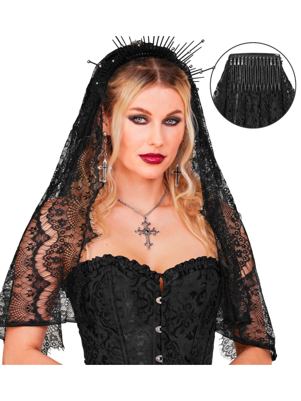 Voile gothique Halloween en dentelle noir
