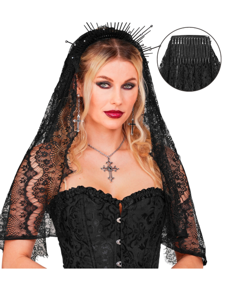 Voile gothique Halloween en dentelle noir