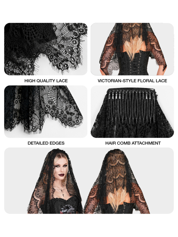 Voile gothique Halloween en dentelle noire