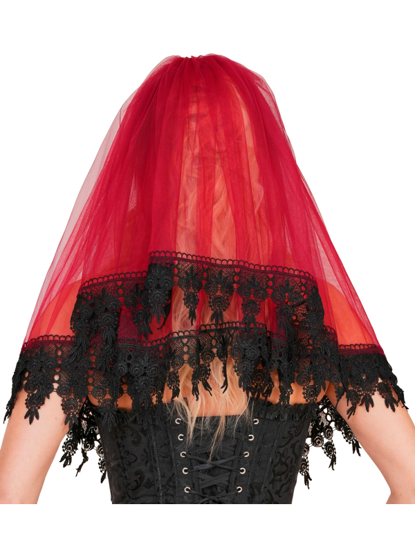 Voile gothique Halloween en dentelle rouge