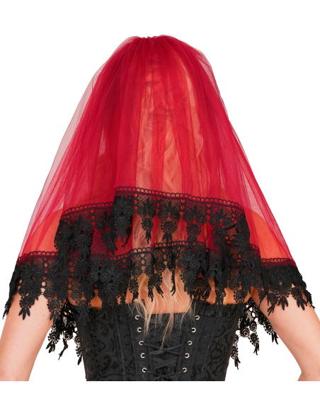 Voile gothique Halloween en dentelle rouge