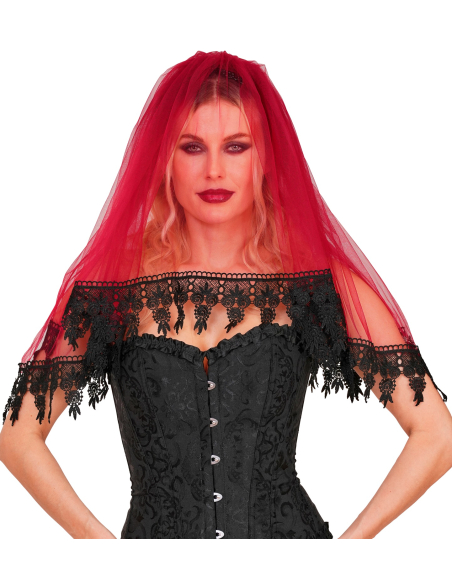 Voile gothique Halloween en dentelle rouge
