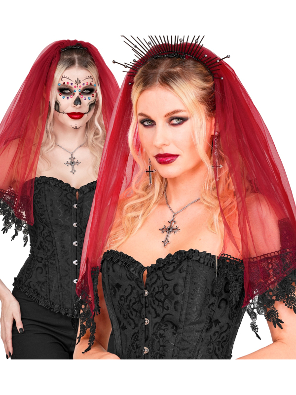 Voile gothique Halloween en dentelle rouge