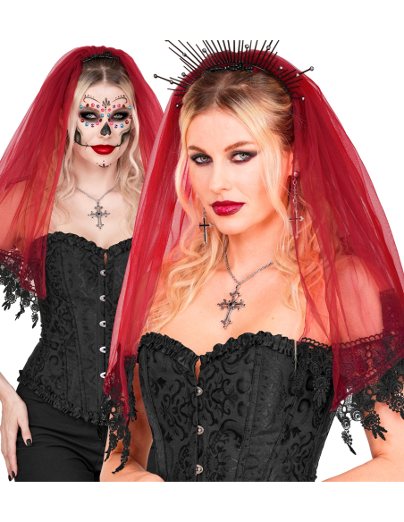 Voile gothique Halloween en dentelle rouge
