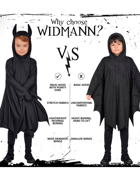 Déguisement chauve-souris enfant – cape noire à capuche et grandes ailes 7-9 ans