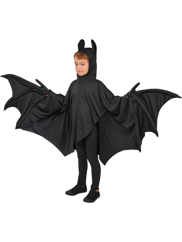Déguisement chauve-souris enfant – cape noire à capuche et grandes ailes 7-9 ans
