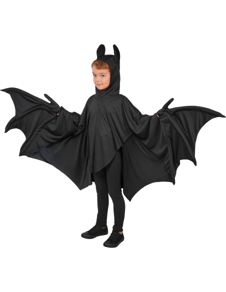 Déguisement chauve-souris enfant – cape noire à capuche et grandes ailes 7-9 ans