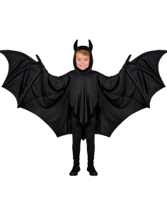 Déguisement chauve-souris enfant – cape noire à capuche et grandes ailes 7-9 ans