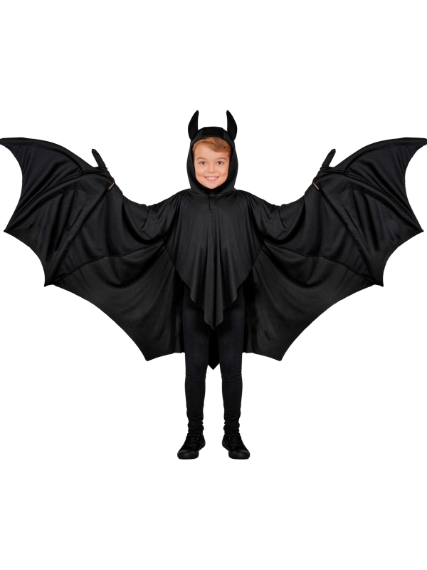 Déguisement chauve-souris enfant – cape noire à capuche et grandes ailes 7-9 ans