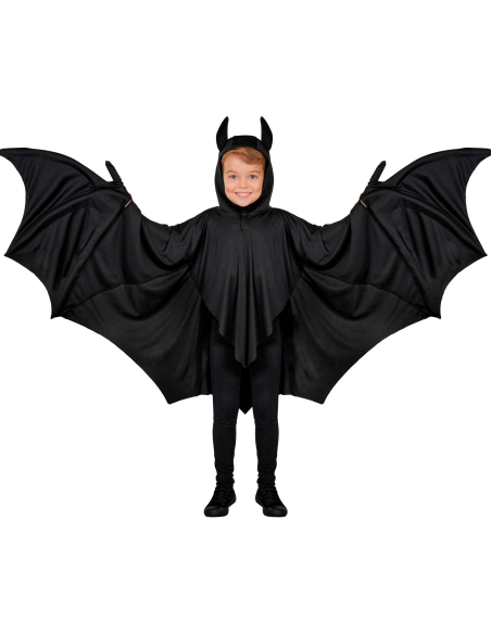 Déguisement chauve-souris enfant – cape noire à capuche et grandes ailes 7-9 ans