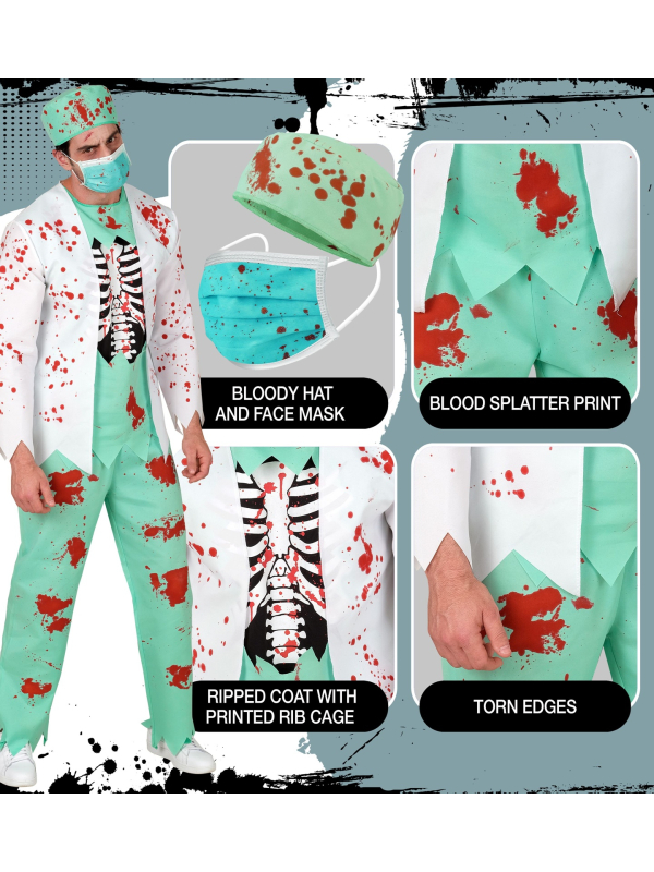Déguisement médecin zombie homme – costume ensanglanté Halloween