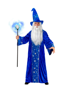 Déguisement magicien bleu étoilé adulte – robe et chapeau