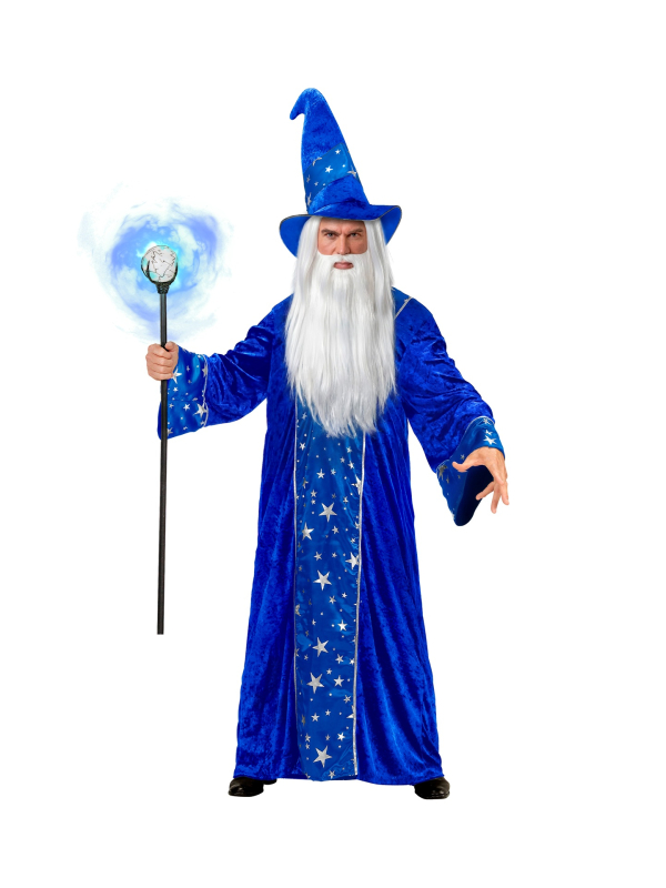 Déguisement magicien bleu étoilé adulte – robe et chapeau