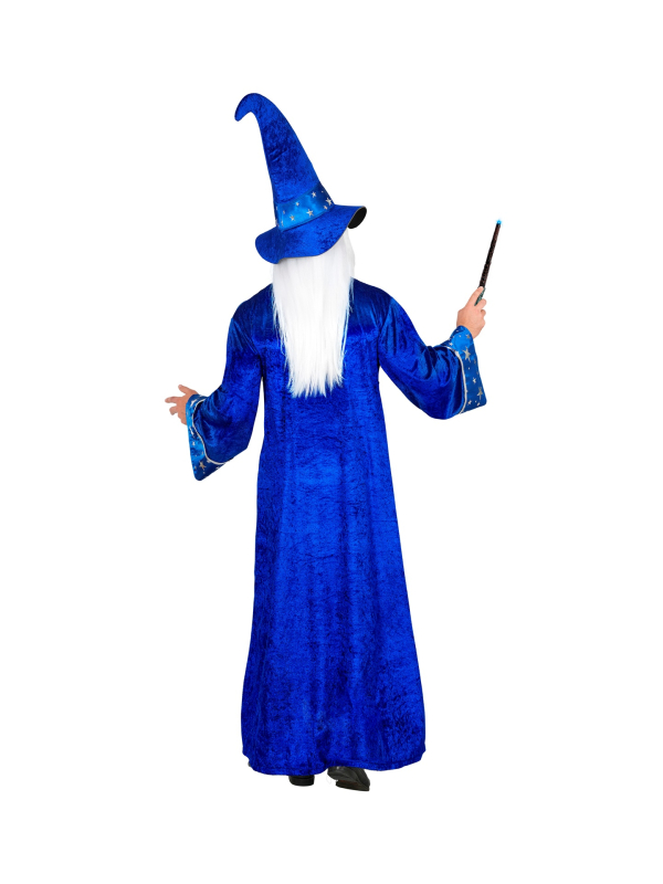 Déguisement magicien bleu étoilé adulte – robe et chapeau