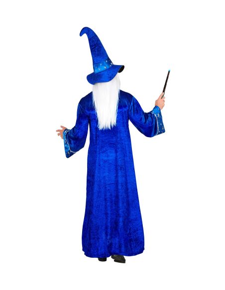 Déguisement magicien bleu étoilé adulte – robe et chapeau